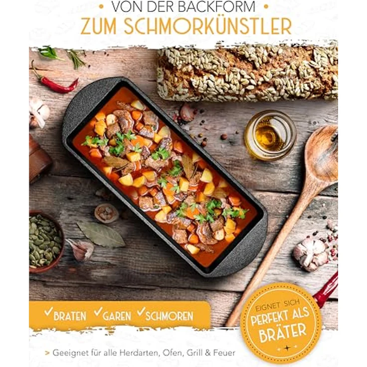 Krustenzauber Kasserolle Gusseisen Topf als Kochtopf, Schmortopf oder Brotbackform – Bild 6