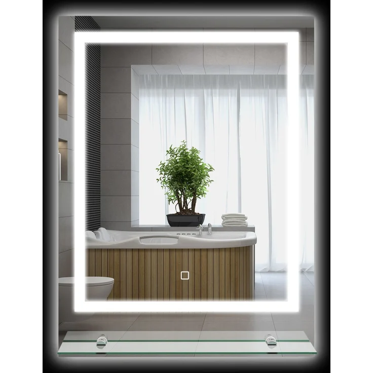 MELAYR, Badezimmerspiegel mit LED-Beleuchtung, 3 Lichtfarben, Antibeschlag-Funktion, 70 x 50 x 2.7 cm, Transparent – Bild 1