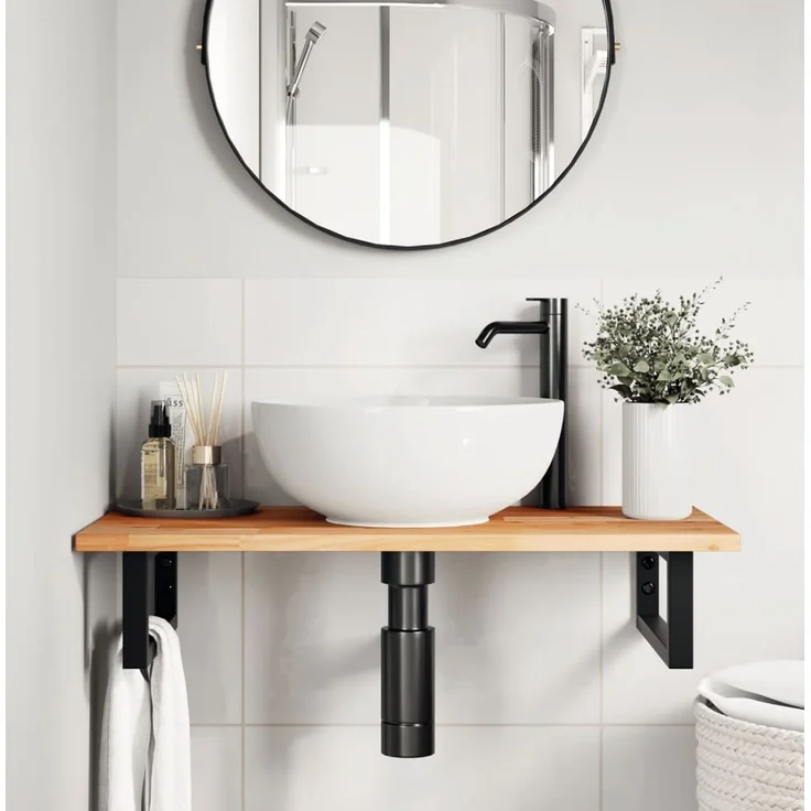 vidaXL Waschbeckenregal Wandmontage Stahl und Akazienholz 3302721 – Bild 3