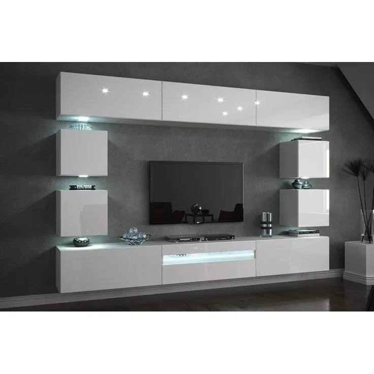 FURNITECH Future C81 Wohnzimmer Wandschrank Mediawand mit Led Beleuchtung Schrankwand Wohnwand Möbel (C81-HG-W2 1B (273 cm), Möbel ohne LED)