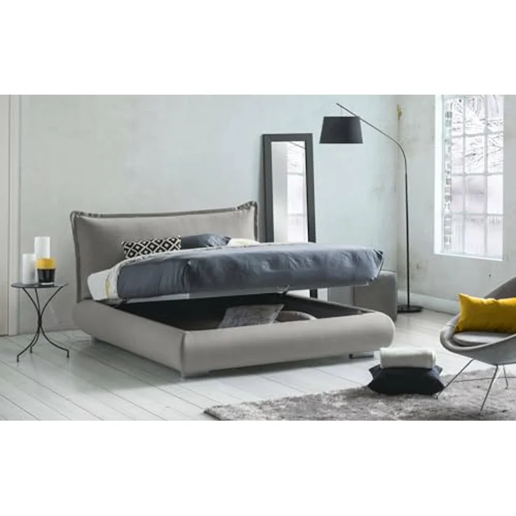 Talamo Italia - Doppelbett Ilenia, Bettkasten mit Stoffbezug und Kopfteil, 100 % Made in Italy, Öffnung vorne, geeignet für Matratzen 160x190 cm, Grau – Bild 5