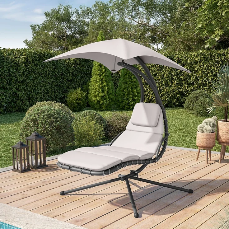 STEELSØN 'Nyria' Schwebeliege, beige, wetterfest, bis 120 kg belastbar, Hängeliege mit Sonnenschirm und Polster – Bild 2