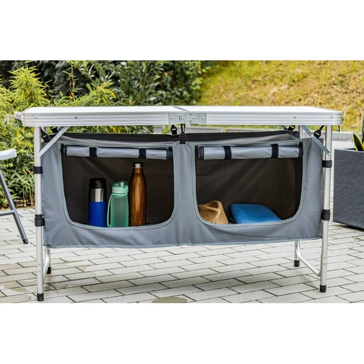 ONDIS24 Campingschrank Campingtisch Campingküche Gartentisch mit 2 Fächern mit Aluminiumrahmen und MDF Platte – Bild 1