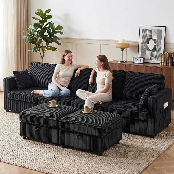 HOMCOM Ecksofa, Cord, Dunkelgrau, 306 x 153 x 85 cm – Bild 9