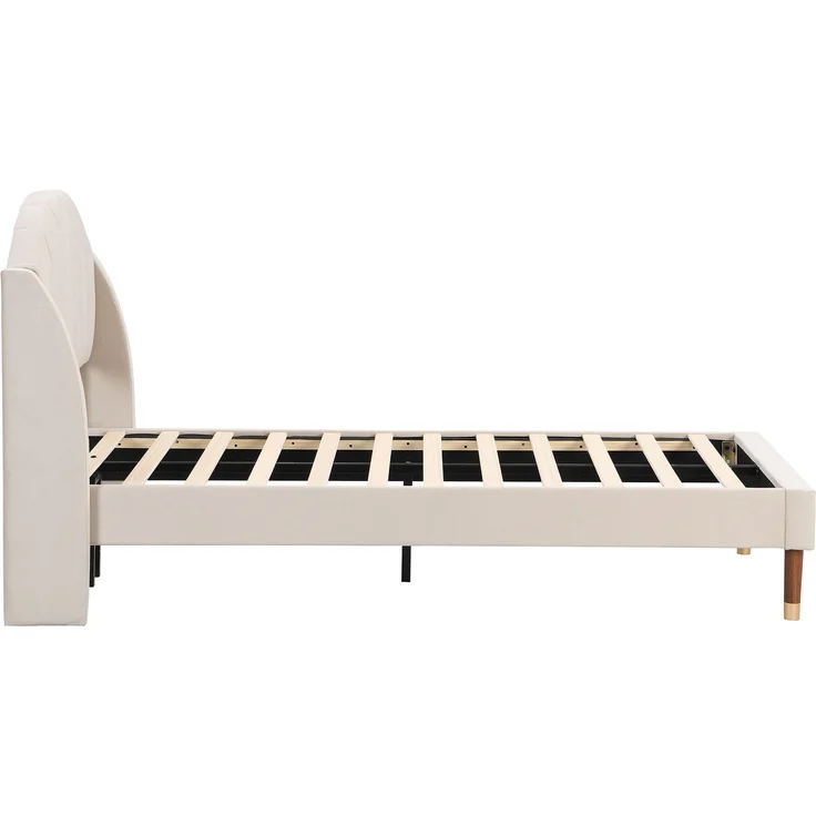 EINHOM Polsterbett 90 x 200 cm mit Lattenrost und Kopfteil, Jugendbett, Einzelbett, Holzlattenunterstützung, Einfache Montage, Samt, Beige, (Ohne Matratze) – Bild 7