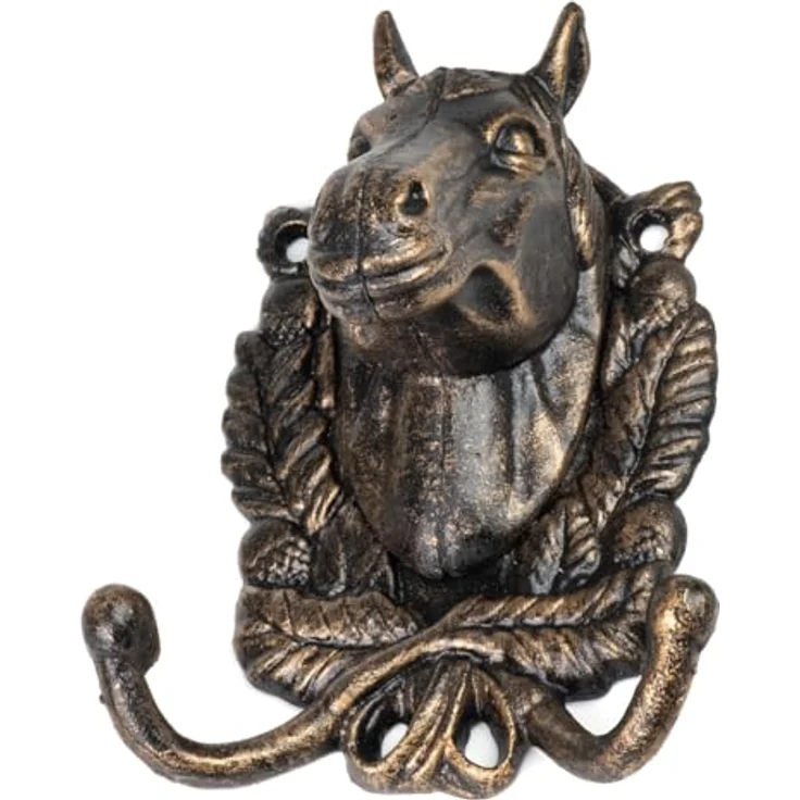Rustikaler Wandhaken Kleiderhaken Pferdekopf Antik-Look - Haken aus massivem Material für Jacken, Handtücher & Schlüssel - Maße: 16 x 11,5 x 8 cm - Dekorativer Garderobenhaken – Bild 5