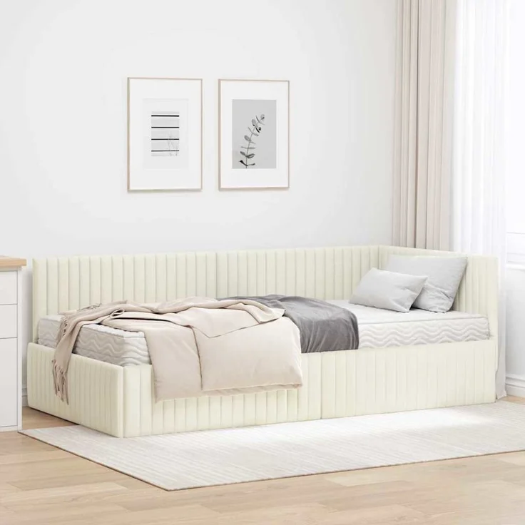 vidaXL Eckbettgestell mit Matratze mit Kopfteil 2 pcs Creme Samt 3393825 – Bild 1