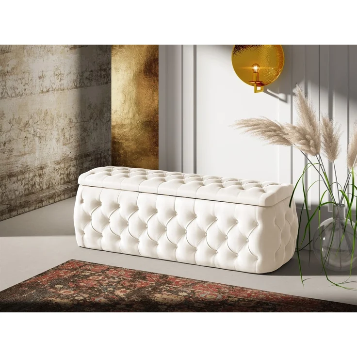 Polsterhocker mit Stauraum ERNESTO 180x50x45 cm Elisa Velvet Cremeweiß – Bild 1