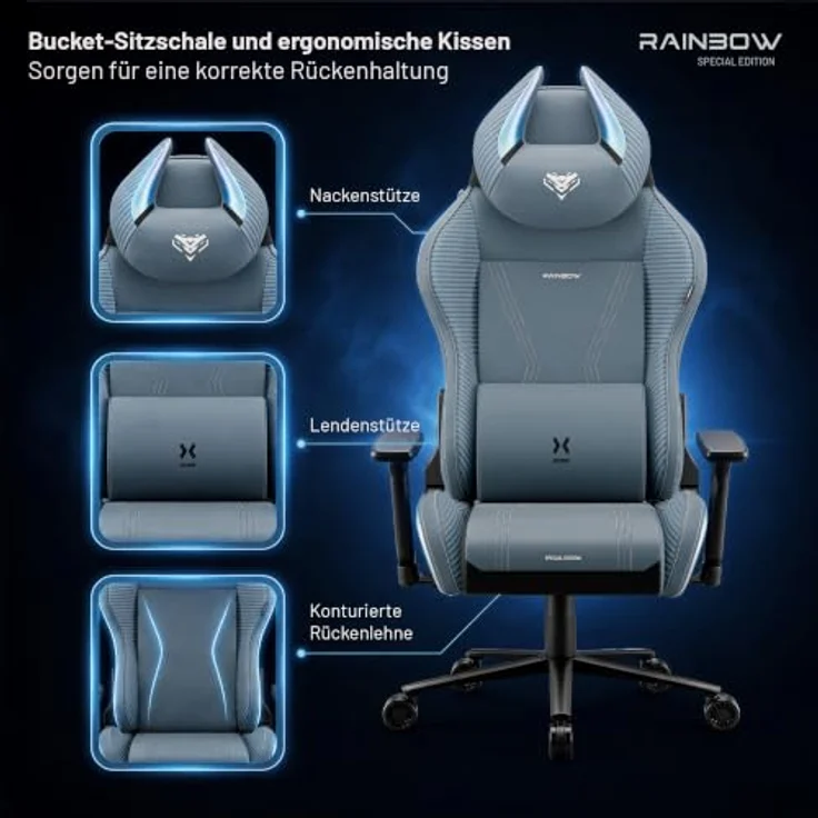Diablo Ergonomischer Gaming Stuhl Stoff mit 3D Armlehnen und Lendenkissen – Bild 10