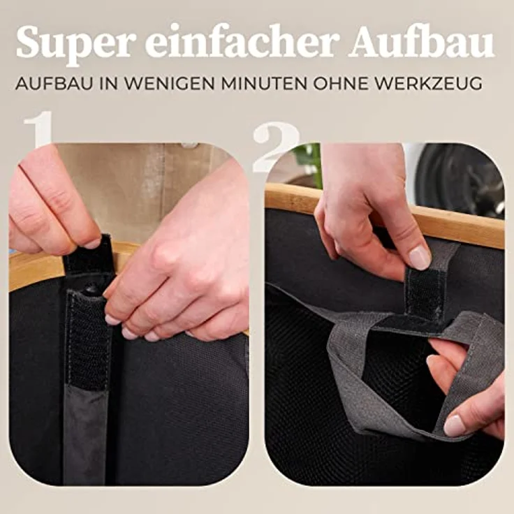 HENNEZ Wäschekorb Bambus mit Deckel 2 Fächer, 140L Wäschesack - Wäschesortierer Wäschebox Wäschetonne Wäschesammler – Bild 9