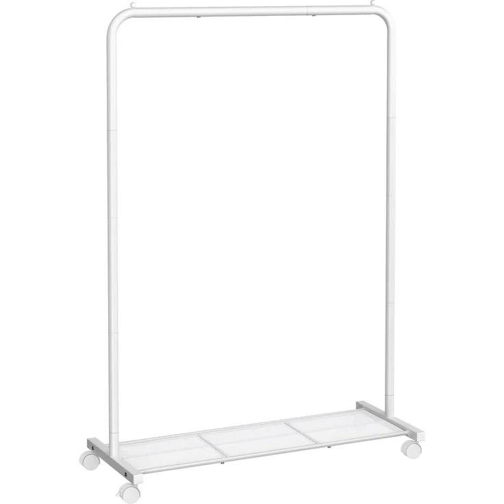 SONGMICS Kleiderständer, Kleiderstange auf Rollen, Garderobenständer Metall, Rollgarderobe 91 cm breit, mit Ablage, 2 Rollen mit Bremse, Stange bis 40 kg belastbar, weiß HSR025W01 – Bild 1