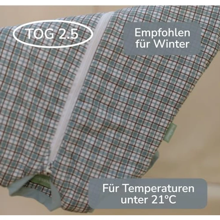 molis&co - Baby Schlafsack ärmellos - Ideal für den Winter - Babyschlafsack tog 2.5 ohne Ärmel - 100% Baumwolle (Oeko-TEX 100), Premium Qualität - Merlot Check (95 cm, 18-36 Monate) – Bild 4