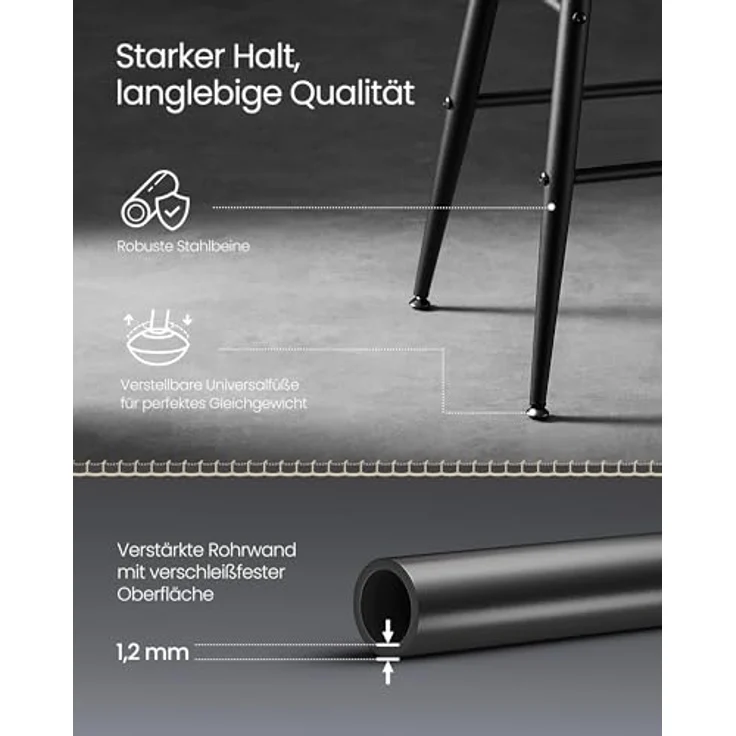 VASAGLE EKHO Kollektion - Barhocker, 2er Set, Barstuhl, Küchenstuhl, Kunstleder, Mid-Century-Modern-Stil, 63 cm hoch, Küche, Esszimmer, einfacher Aufbau, tintenschwarz LBC080B01 – Bild 7