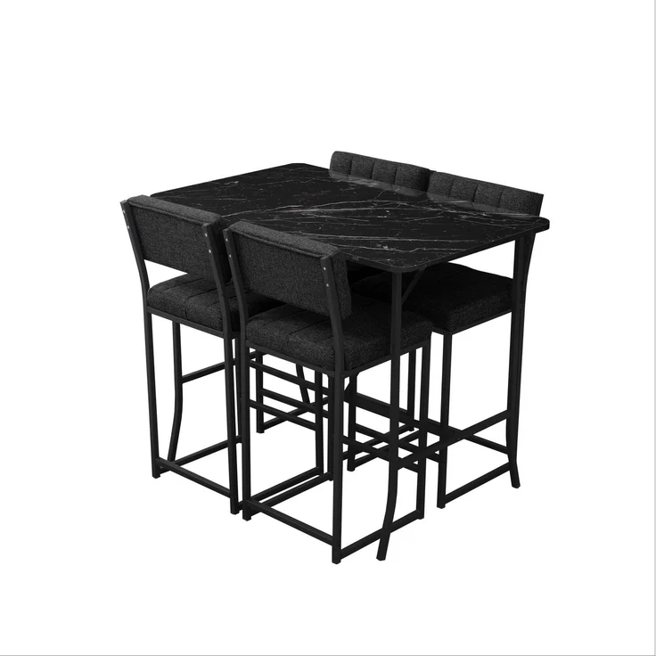 Skye Decor 'Retro - Anthracite, Black' Bartisch-Set mit Barhockern (5-teilig), Anthrazit / Schwarz, 110 x 92 x 70 cm – Bild 4