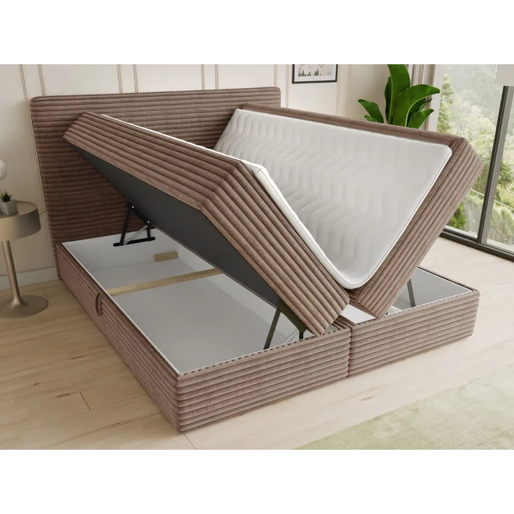 Boxspringbett Mollo mit 2 Bettkästen, Doppelbett mit Bonell-Matratze und Topper, Polsterbett in weichem Cordstoff, Bett, Bettgestell für Schlafzimmer (Braun (Tilia 17), 180 x 200 cm) – Bild 3
