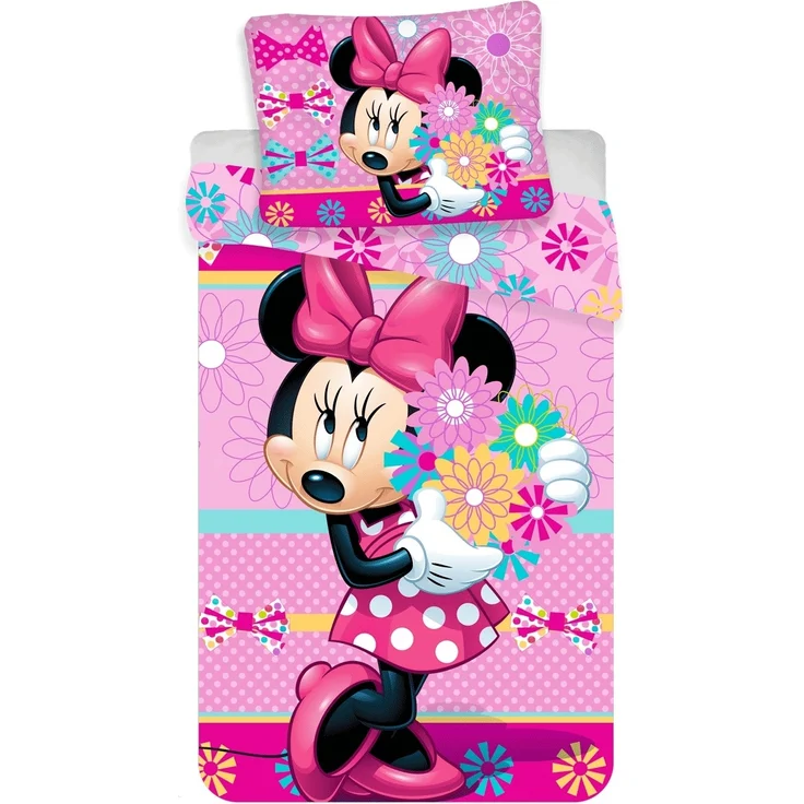 Disney Minnie Mouse Baumwoll-Bettwäsche 140x200 cm Deckenbezug + 50x70 cm Kissenbezug mit Reißverschluss