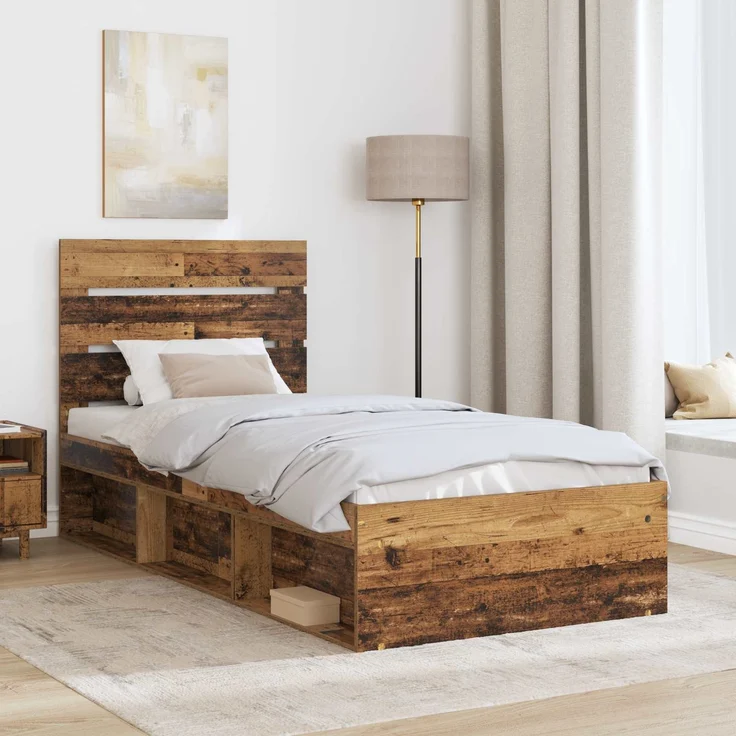 vidaXL Bettrahmen Altholz 90 x 190 cm Massives Kiefernholz 3411798 – Bild 2
