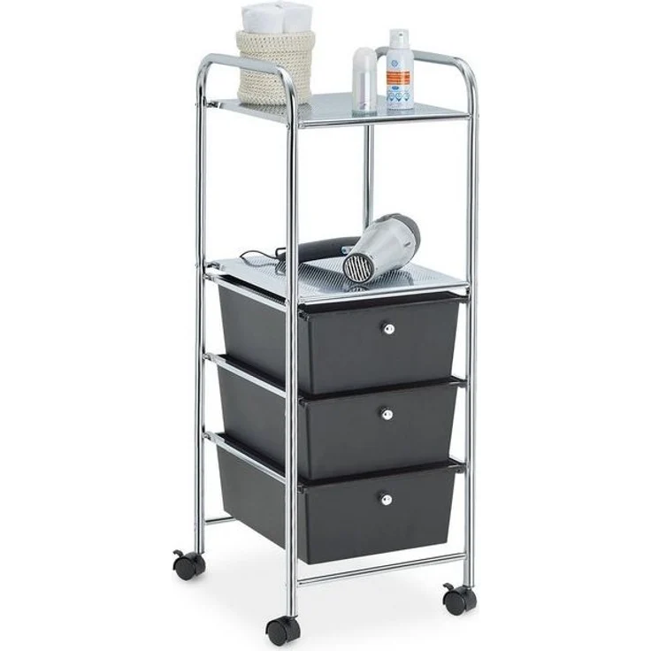 IDIMEX Beistellwagen GINA, Badrollwagen 3 Schubladen & 2 Ablagen Kosmetik Aufbewahrung schwarz – Bild 4