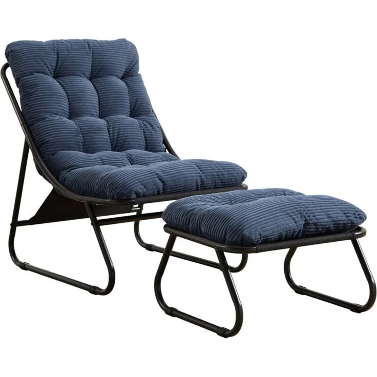 Outdoor-Loungesessel aus Stahl mit Ottomanen, 65x78x86 cm, Navyblau – Bild 6