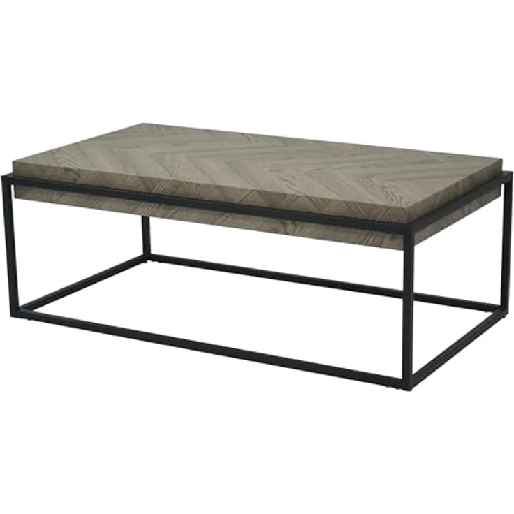 Livetastic Couchtisch, Hellgrau, rechteckig mit Gittergestell, 64x42x114 cm, einfacher Aufbau, Holzwerkstoff und Metall, Fischgrät-Design – Bild 3