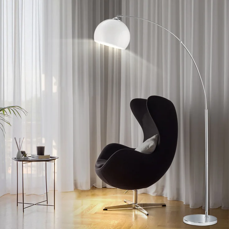 Bogenstehlampe, Metall, Acryl, weiß, E27, H 180 cm – Bild 9