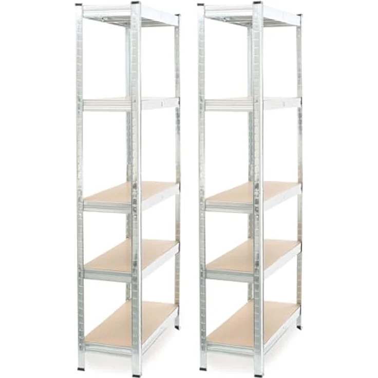 Wiltec Set 2X Schwerlastregal 174 x 75 x 30 cm, 875 kg Gesamtlast, Steckregal verzinkt aus Stahl, Lastenregal mit 5 Ablagen, Werkstattregal – Bild 10