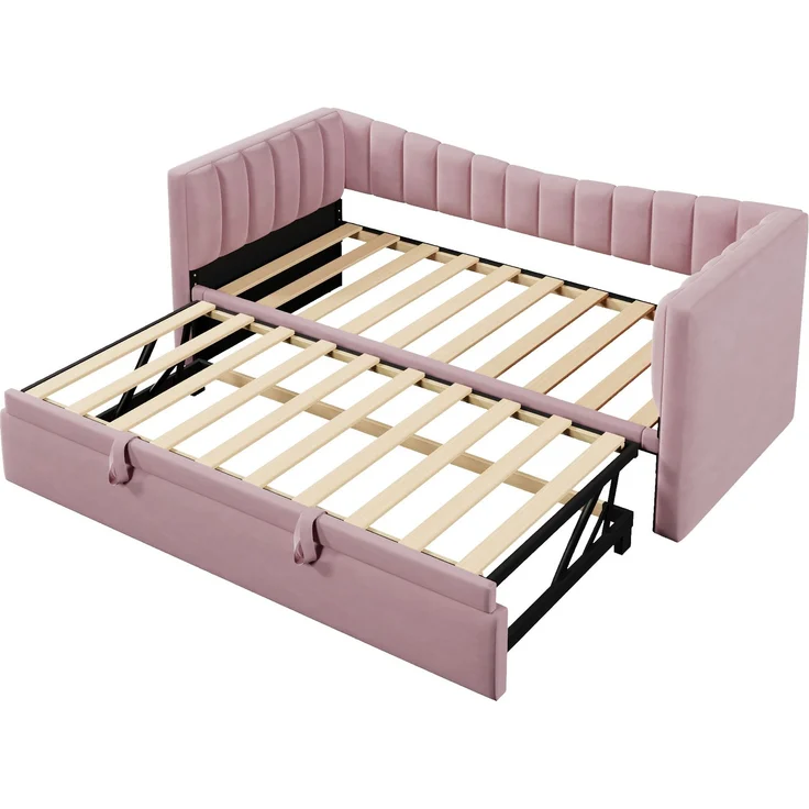 ZUBALIYA Tagesbett 90x200 / 180x200 cm, Bezug aus Samt, Außenmaße 215 x 196,5 x 75 cm, als Schlafplatz für Schlafzimmer und Gästezimmer, Rosa – Bild 24
