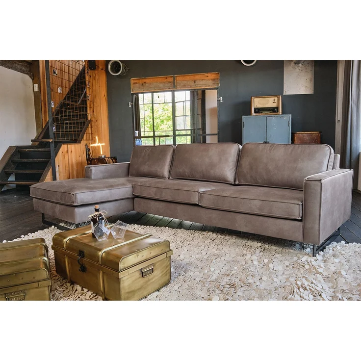KAWOLA Ecksofa VILNIUS 3-Sitzer mit Longchair links Lederfaserstoff anthrazit 85 x 170 x 286 cm – Bild 2