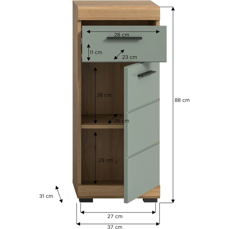 Xonox Scout Standschrank (B/H/T: 37x88x31 cm) in Salbei und Artisan Eiche Nachbildung – Bild 4