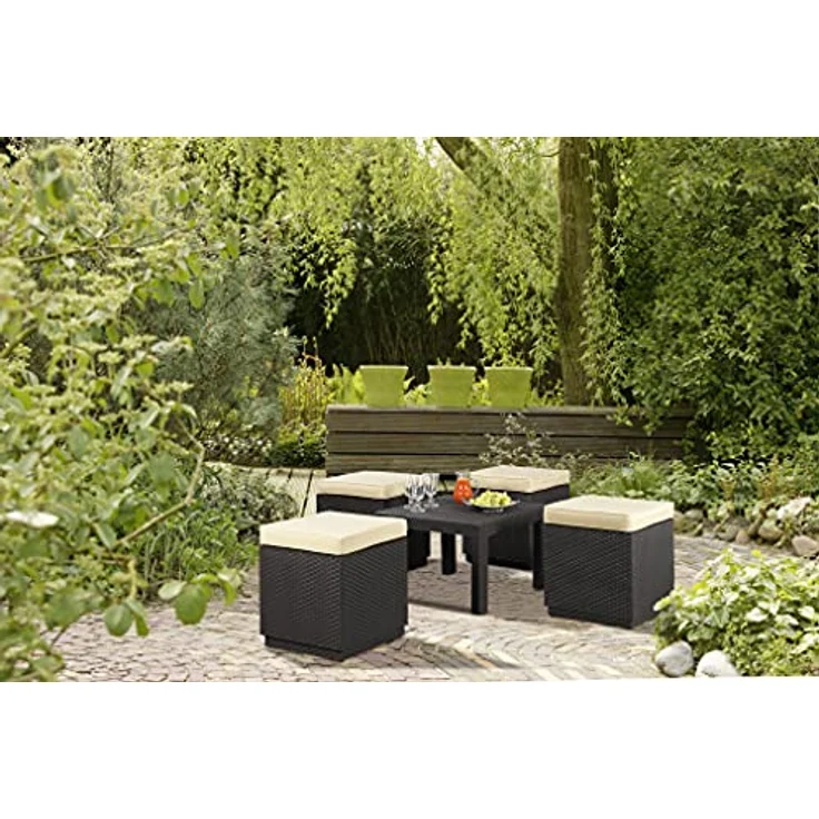 Allibert by Keter Victoria Gartentisch, braun, 59x59x43cm, Kunststoff in flacher Rattanoptik, wetterfest, UV-beständig – Bild 6