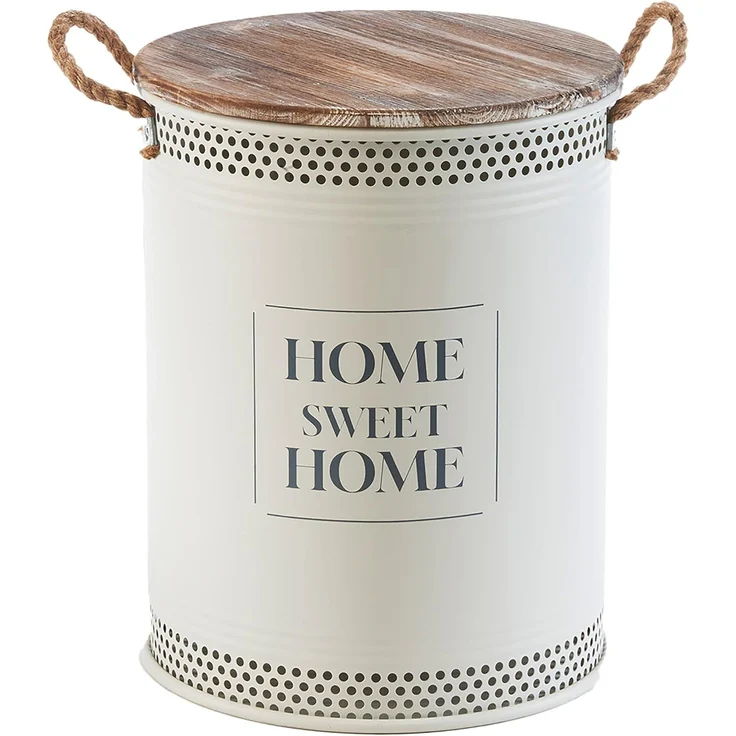 Kobolo Wäschekorb Aufbewahrungskorb HOME aus Metall und Holz mit Deckel und Griffen (Stück, 1 St, mit Deckel und Griffen), Gr. L 40 x 52 cm