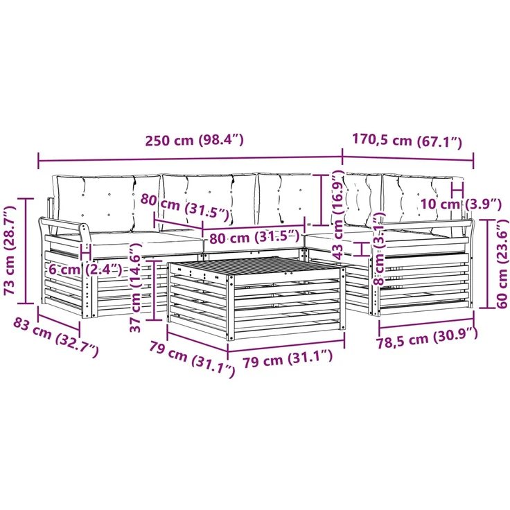 vidaXL Outdoor-Sofagarnitur 5 pcs Weiß und Creme 79 x 79 x 37 cm 3390445 – Bild 7