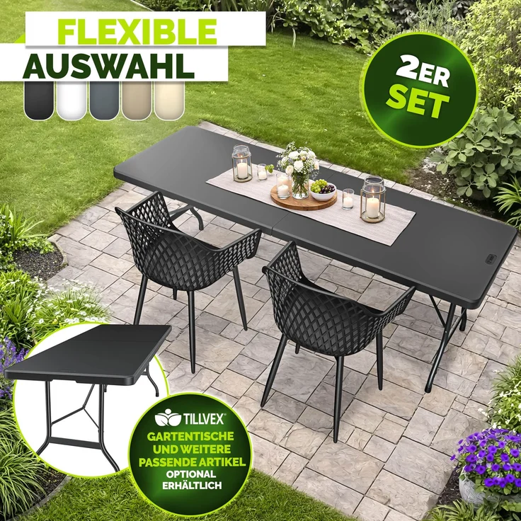 tillvex® Gartenstuhl 2er Set Wetterfest mit Armlehne | Outdoor Stühle bis 120kg belastbar | Gartenstühle UV-beständig | Terrassenstuhl Gartenmöbel Terrasse Balkon Outdoor Garten – Bild 8