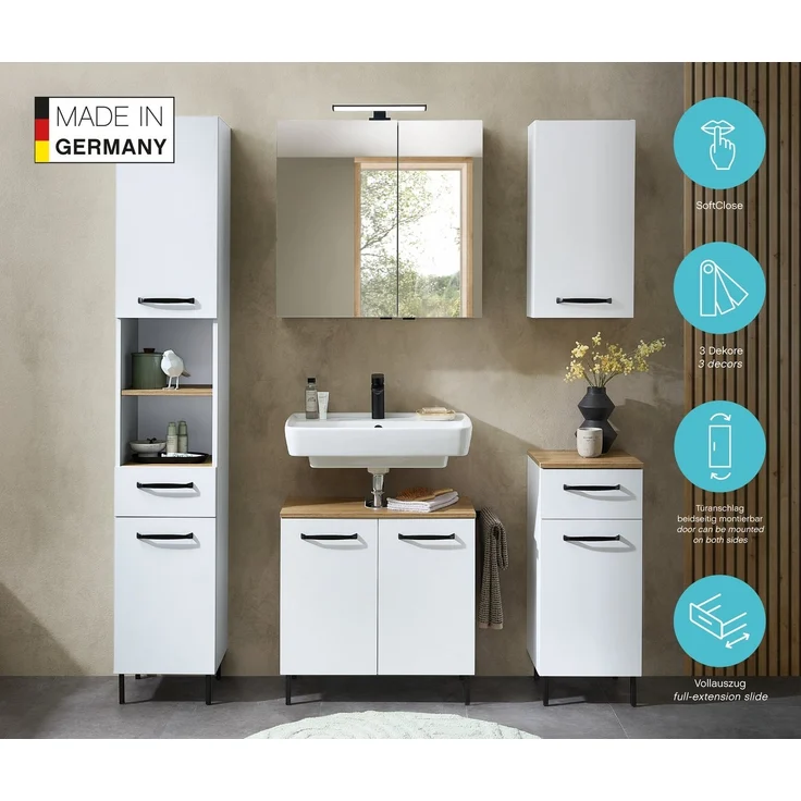 Saphir Hochschrank Quickset 500, Badschrank 32,4 cm breit 3 Einlegeböden, 1 offenes Fach, Badezimmer-Hochschrank – Bild 2