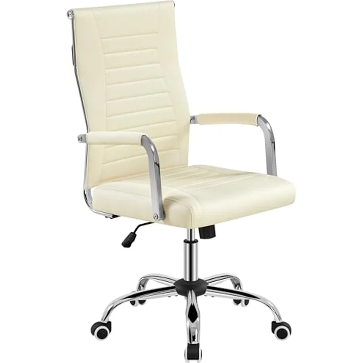 Yaheetech Bürostuhl ergonomischer Schreibtischstuhl mit Armlehnen, Chefsessel Computerstuhl hoher Rückenlehne, Arbeitsstuhl mit Wippfunktion bis 136 kg Belastbar Beige – Bild 2