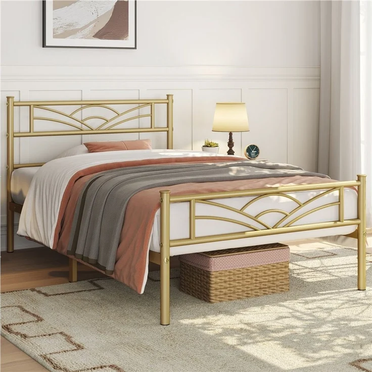 Yaheetech Metallbett mit Lattenrost, Wolkenmuster, Antikgold, 90x200 cm – Bild 1