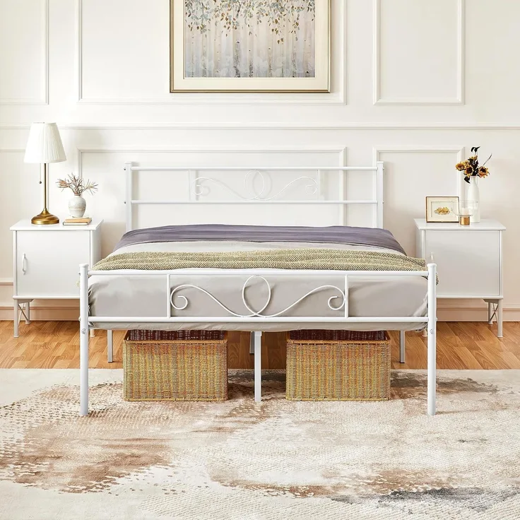 Yaheetech Bettrahmen 160x200 cm Metallbett mit Lattenrost Doppelbett Gästebett Jugendbett mit Kopfteil für Schlafzimmer Gästezimmer Weiß