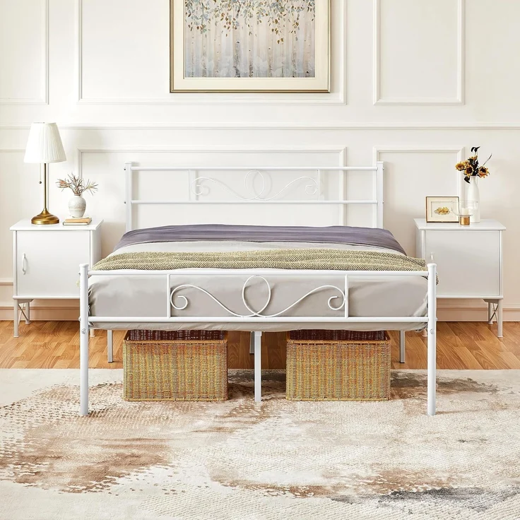 Yaheetech Bettrahmen 160x200 cm Metallbett mit Lattenrost Doppelbett Gästebett Jugendbett mit Kopfteil für Schlafzimmer Gästezimmer Weiß