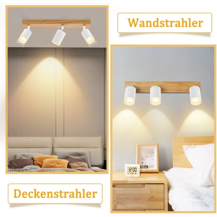 Nettlife Deckenstrahler Schwarz/Weiß GU10 Holz Vintage Deckenspots Küchenlampe, Schwenkbar, LED wechselbar, 350°Drehbar Flur Strahler Industrial für Wohnzimmer Schlafzimmer Küche – Bild 3