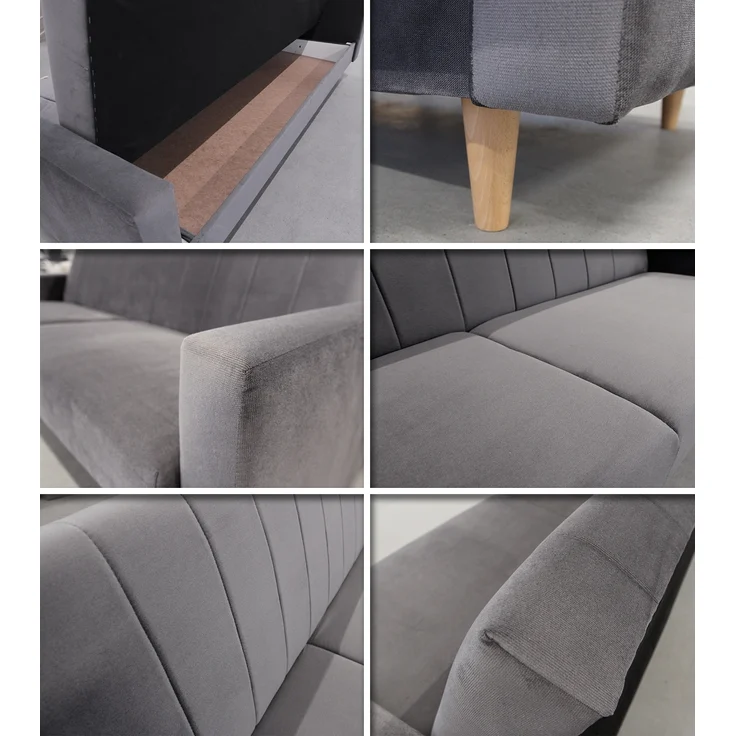 Schlafsofa Sara - Sofa mit Bettkasten und Schlaffunktion, Bettsofa, Schlafcouch mit Holzfüße, Velours (Dunkelblau (Kronos 09)) – Bild 5