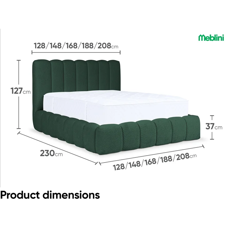 MEBLINI Polsterbett 180x200 mit Lattenrost mit Matratze - CARLOS - Grün Boucle - Bubble Bett - Cloud Bett - Marshmallow Bed - Kopfteil Bett mit Stauraum – Bild 7