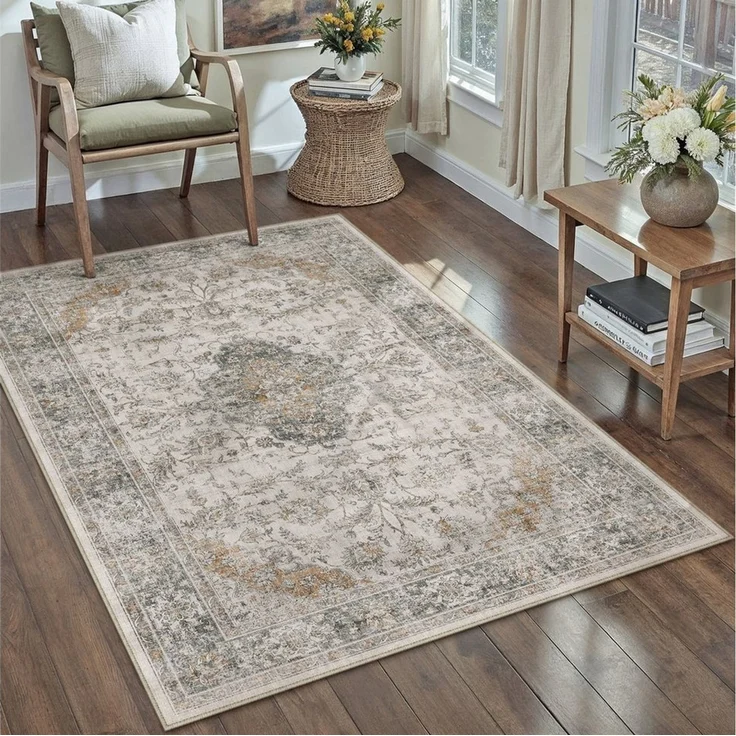 PURECOZY Teppich Kurzflor, Vintage Boho Teppich, rutschfest und pflegeleicht, rechteckig, Höhe: 5 mm, geeignet für verschiedene Innenräume, 300×400 cm – Bild 4