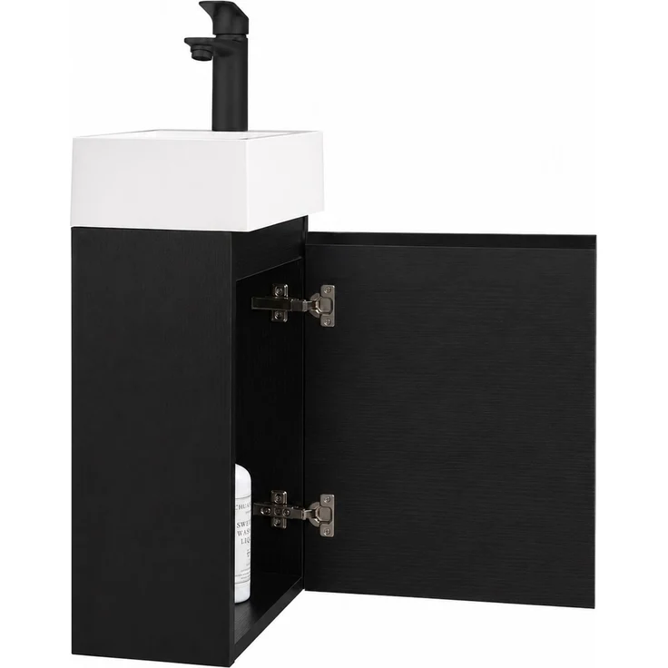 Badplaats Gäste-WC Waschtisch Set Angela 40 x 22 cm Schwarz Holz - Platzsparend Badmöbel Set mit Waschbecken und Unterschrank, Soft-Close – Bild 3