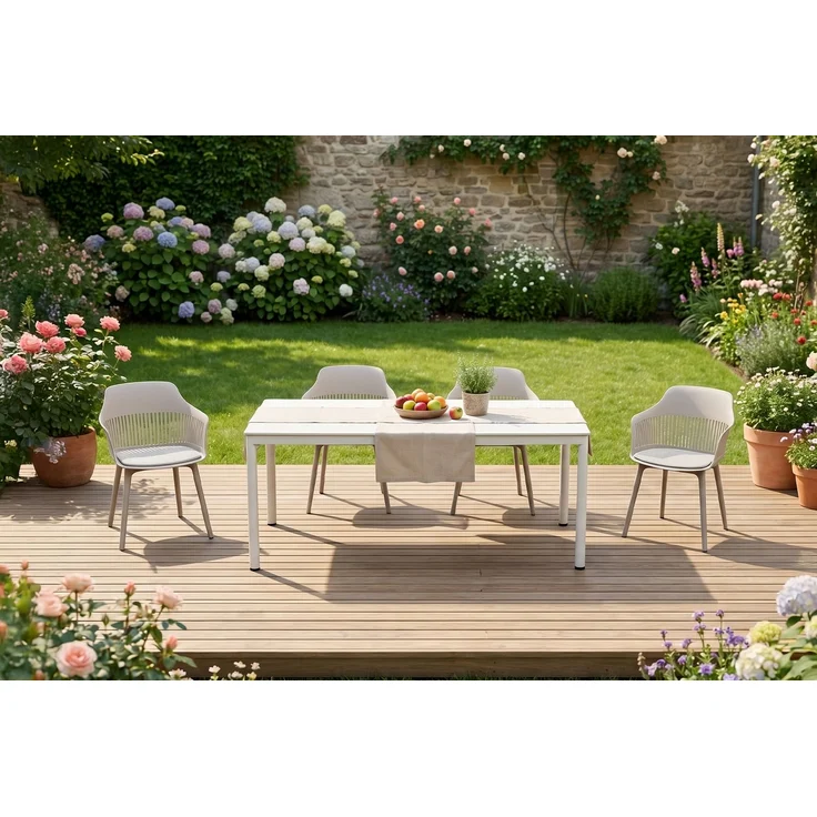 KAWOLA Gartenstuhl ALTEA Outdoor Kunststoff beige mit Kissen 84 x 54 x 59 cm – Bild 6