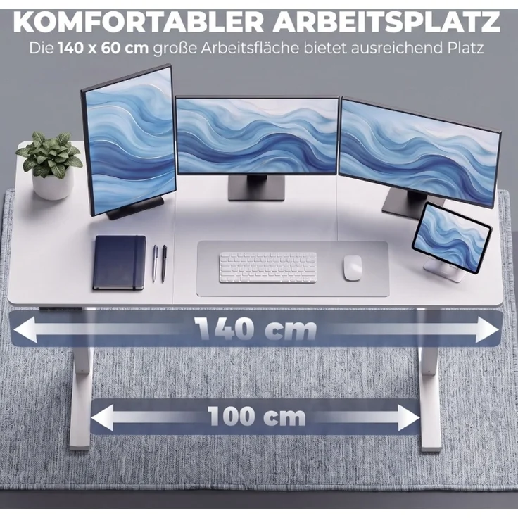 Schreibtisch 140x60x72–118 cm, elektrisch höhenverstellbar, mit Memory-Funktion und Kabeldurchlässen – Bild 6