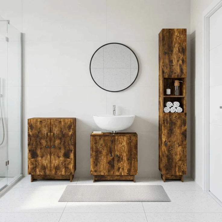vidaXL 3-teiliges Badezimmer-Schranksystem EDE Raucheiche 3417419 – Bild 1