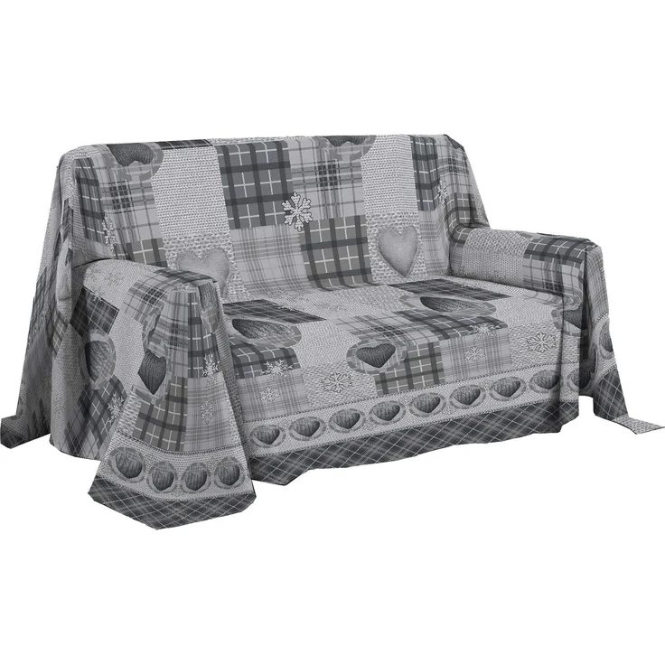 PENSIERI DELICATI Sofabezug 250 x 290 cm Made in Italy, Stoffdecken 100% Reine Baumwolle, Fantasie Berg Grau, Ideal als Sofaüberwurf, Sofa Cover oder Tagesdecke (Doppelbett)