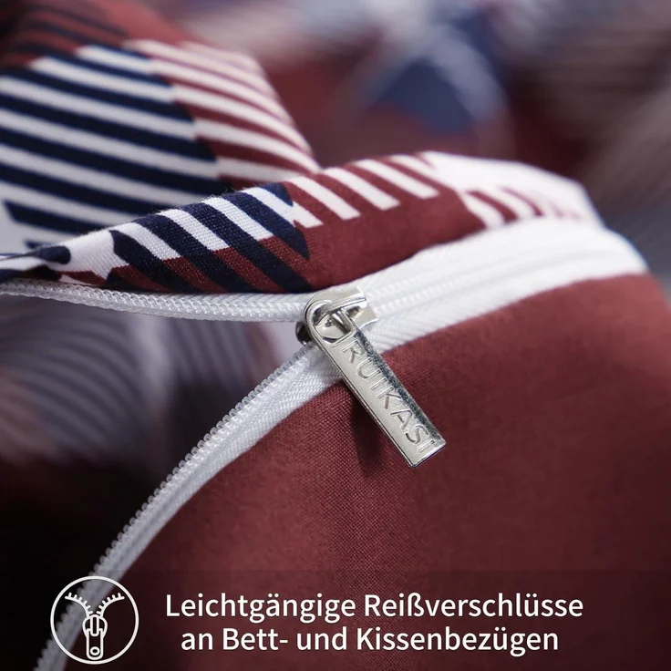 Bettwäsche Set 200x200 Rot Tartan Muster Mikrofaser Reißverschluss – Bild 6