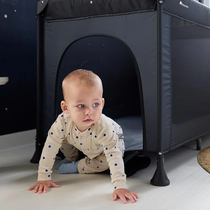 Bebeconfort Sweet Dreams, Baby Reisebett, 0–3 Jahre (0–15 kg), Reisebett leicht für Babys, Große gepolsterte Matratze, Seitenfenster, Einfach Kompakt Klappbar, Mit Reisetasche, Navy Blue – Bild 10