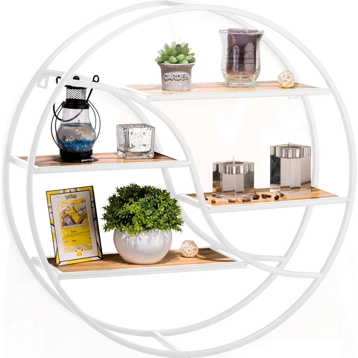 Coradoma Wandregal Weiß Metall - Hängeregal für Deko Wohnzimmer Modern 56x14cm | Schweberegal Rund zur Dekoration Badezimmer Deko Schlafzimmer | Küchenregal Zimmer Deko Aesthetic Wanddeko – Bild 1